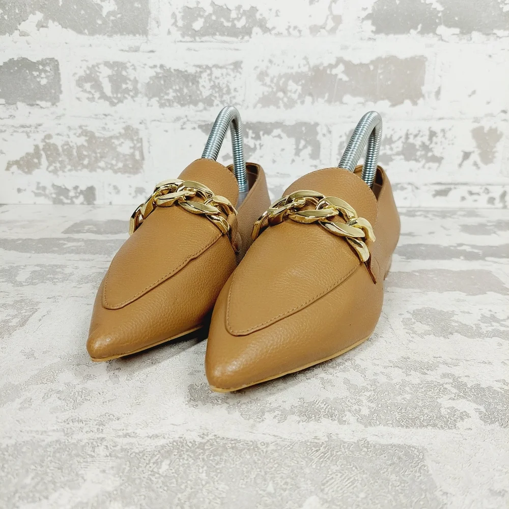 NEW Linea Paolo Mabel Tan Faux Leather Pointed Toe Loafers M728